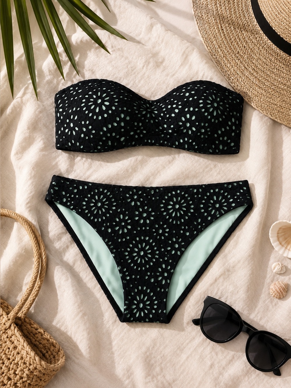 Black Lace Strapless Bikini – Blue Lining, Two-Piece (S/M)